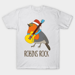 Robins Rock, Funny Cute Rocking Bird Robin Christmas T-Shirt